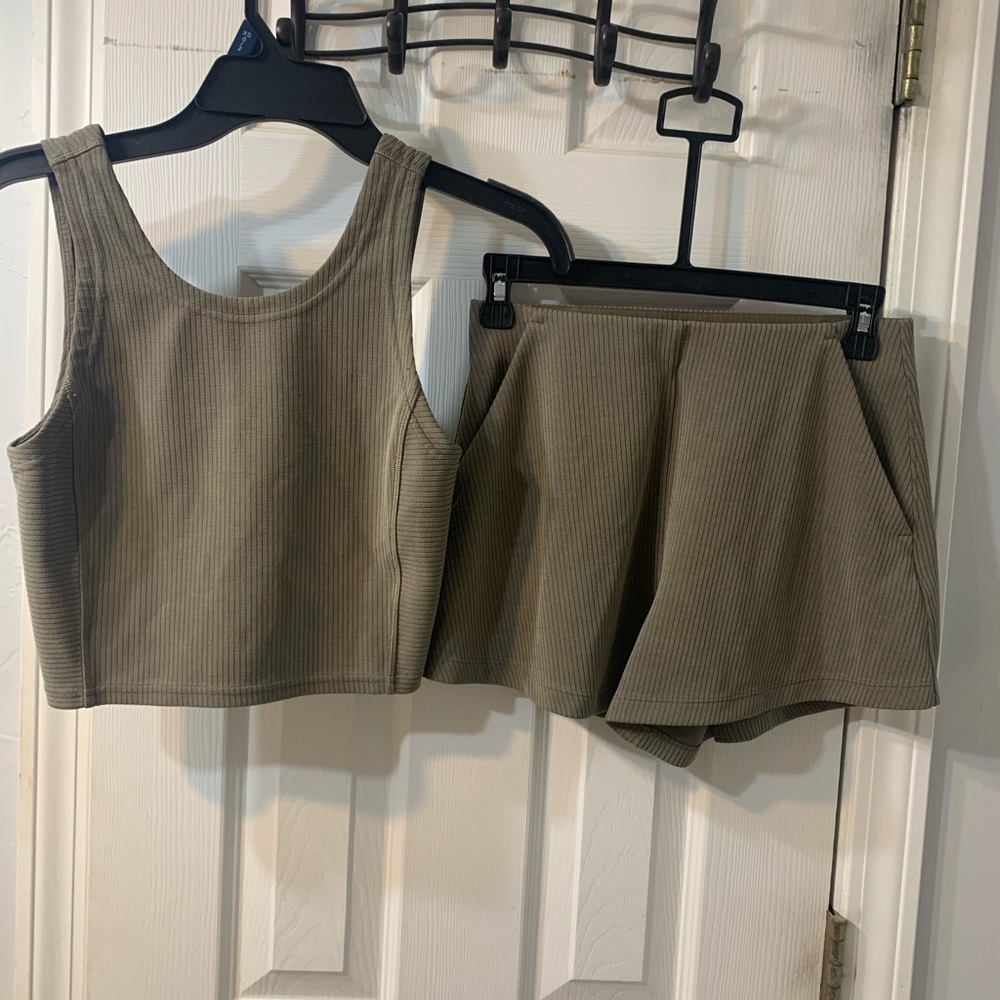 Lululemon Ribbed Tank and Shorts Set in Olive